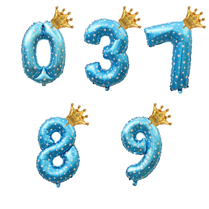 32 дюйма радужные воздушные шары на день рождения розовые золотые шары из фольги в виде цифр От 1 до 5 лет с днем рождения украшения для детской короны - Цвет: Blue heart