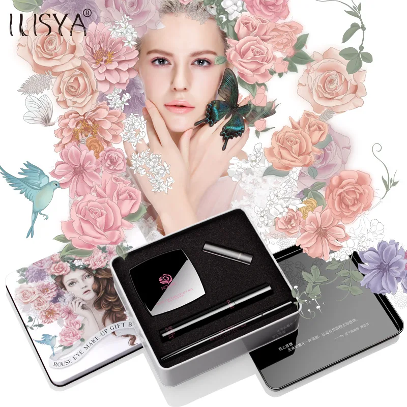 

Brand CosmeticS 4 PIECES Lot Makeup Sets Peach Eyeshadow Powder Palette Eyeliner Eyebrown Pen Black Mascara for girlfriend Gift