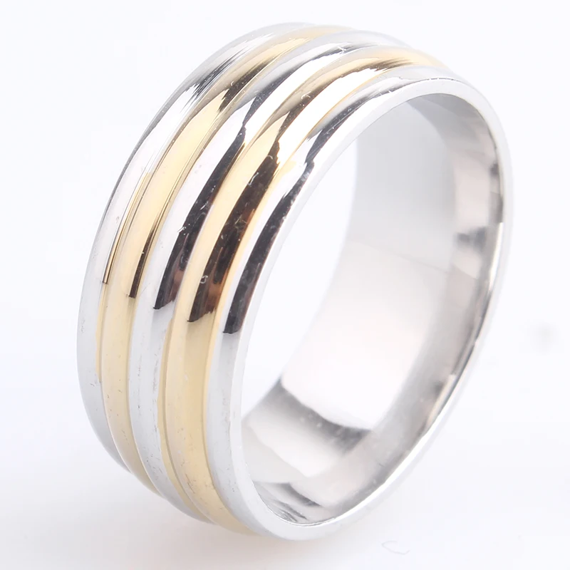 

8mm gold and silver five stripes 316L Stainless Steel wedding rings for men women wholesale