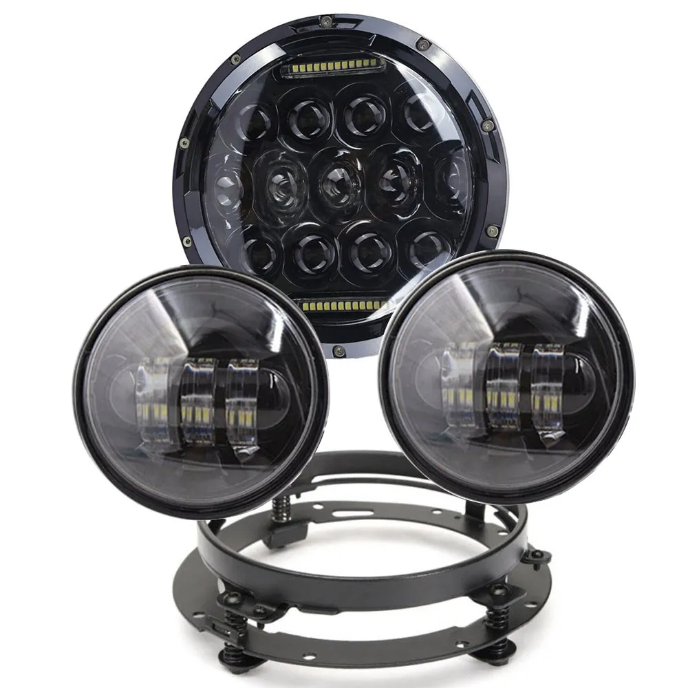 

7 inch LED Motorcycle Headlight 7"Mounting Bracket 4.5Inch Fog Light with DRL White amber Turn Signal For Jeep Wramger LJ Harley