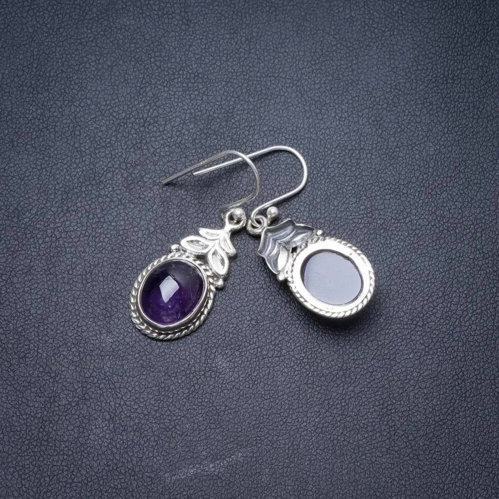 

Natural Amethyst Handmade Unique 925 Sterling Silver Earrings 1.25" Y3691