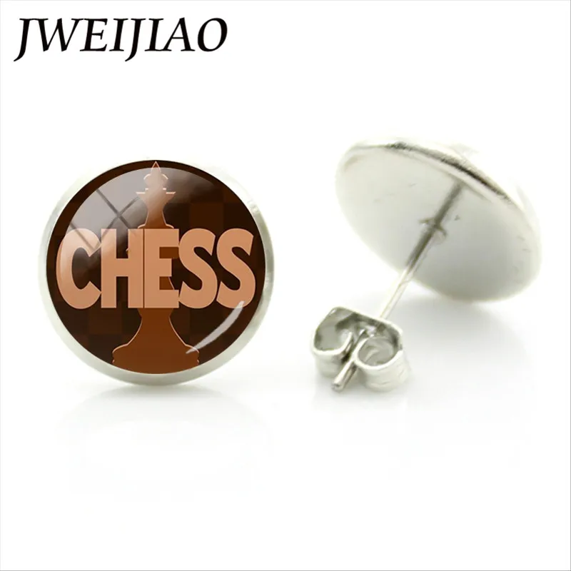 JWEIJIAO Fashion I Love Chess Earrings Knight Castle Stud Earring Personality International Chess Lovers Ear Stud Earrings CH15 5