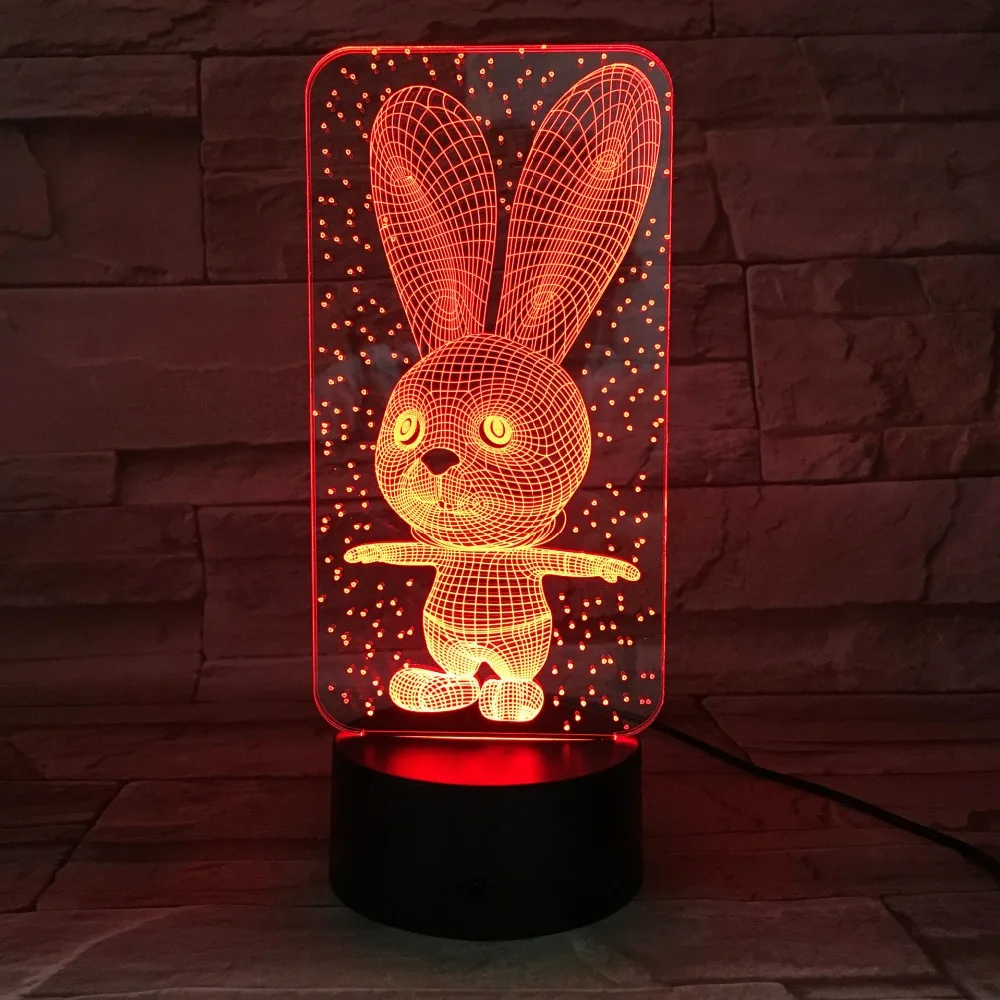 7 цветов Изменение атмосфера визуальный Спальня прикроватной тумбочке сна 3D светодиодный Большой Ушастый Кролик настольная лампа ночник