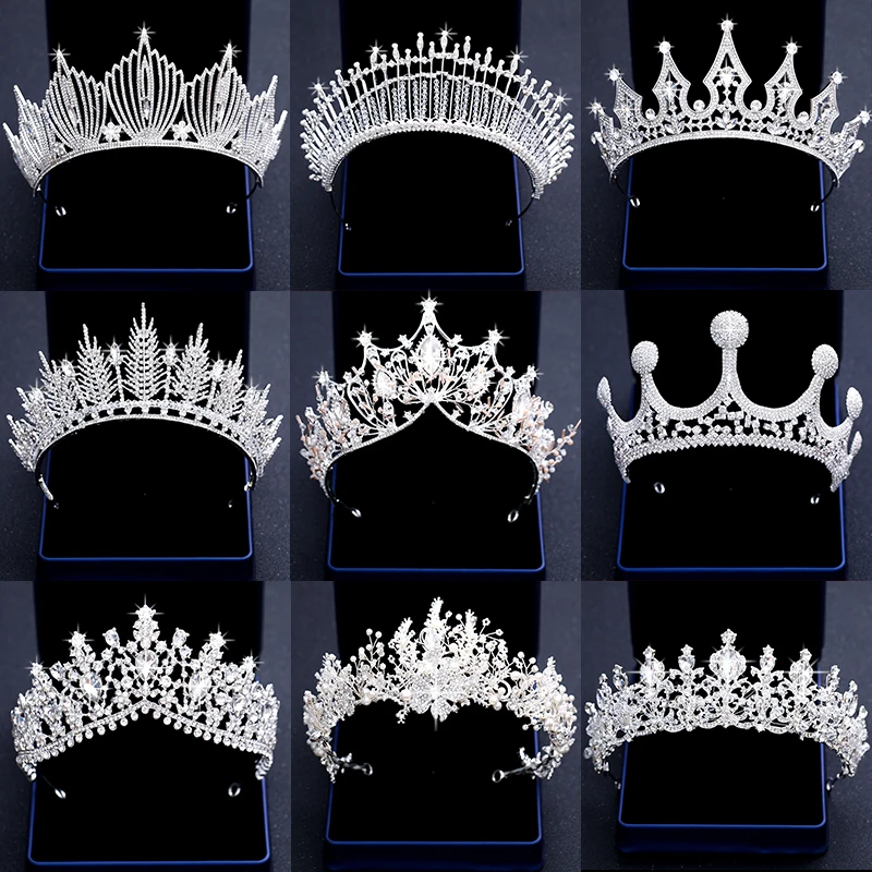 

Fashion Silver Crystal Hair Jewelry Pearl Shining Tiaras And Crowns Luxury Queen Princess Diadem Bridal Wedding Hair Accessories