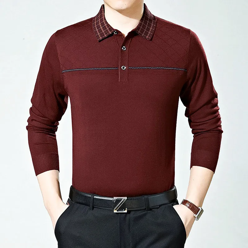 Высококачественный деловой осенний шерстяной свитер, рубашка для мужчин, кашемировый пуловер с отложным воротником, плюс размер XL XXL XXXL - Цвет: 03