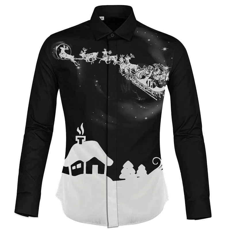 

Cloudstyle 2017 Autumn Winter Men Shirt Casual Style camisa social masculina Christmas Print Shirt Chemise Homme Single Breasted