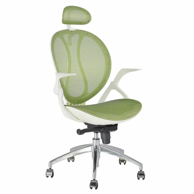 LANGRIA High-Back Swivel Green Mesh Executive Office Chair Computer Chair with 3-Position Locking Adjustable Headrest Armrest -