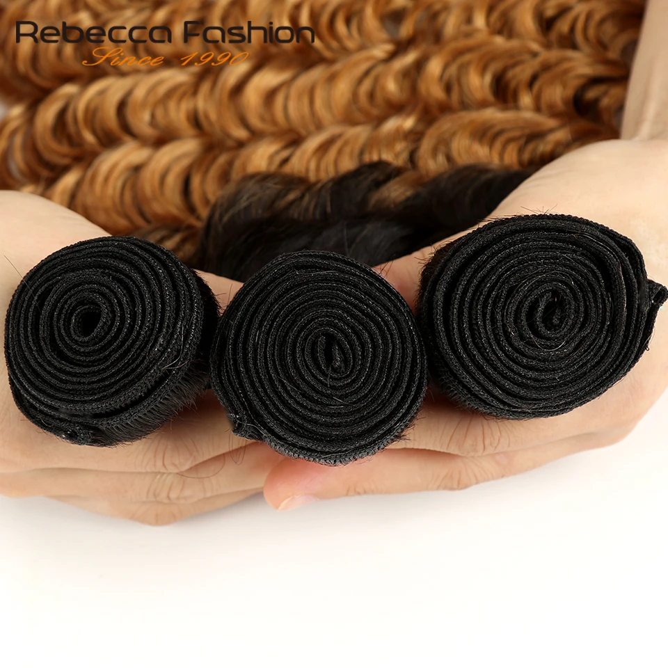  Rebecca Ombre Brazilian Deep Wave Bundles 1/3/4 Pcs Remy 2 Tone Color T1B/27# T1B/30# T1B/99J# 100%