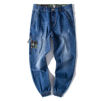 

Plus Size S-6XL Fashion Ripped New Biker Slim Jeans Motorcycle Style Elastic Men Jeans Slim Fit Washed Pants Destroyed Men Pants