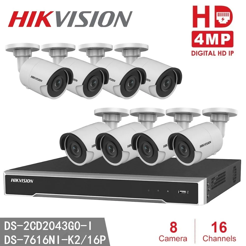 Hikvision DS-2CD2043G0-I 4MP IR Bullet Network IP Camera P2P POE + NVR DS-7616NI-K2/16 P 16CH 16 портов H.265 | Безопасность и