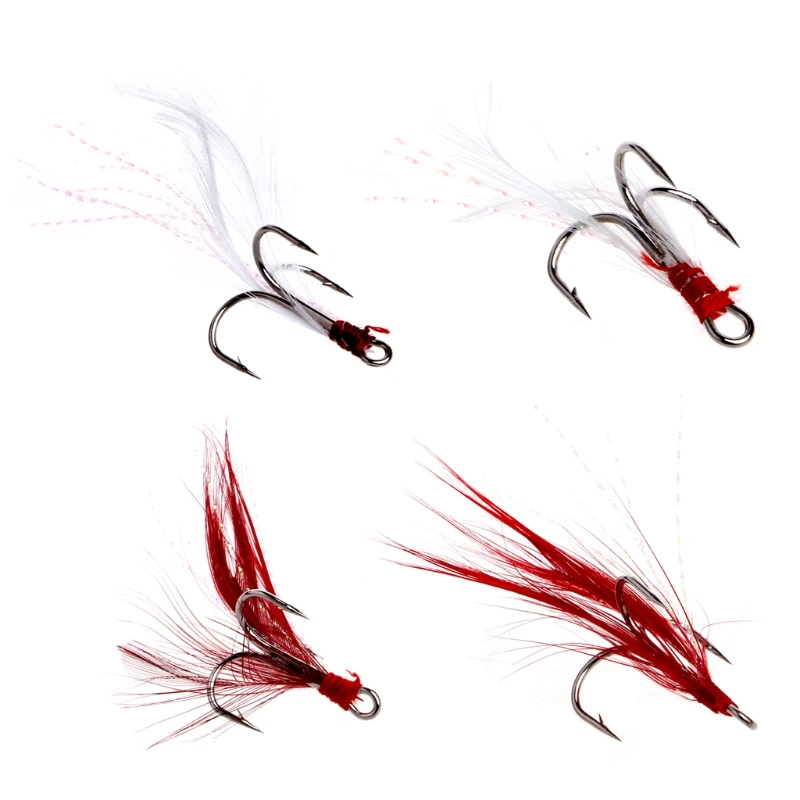 

New Fishing Soft Lures Super Strong Tank Feathered Treble Hooks 4# 6# Three Fish Fly Hooks Lure Fishing Tackle