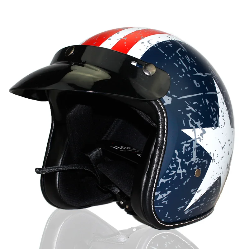 Из искусственной кожи 3/4 мотоциклетный шлем с открытым лицом винтажный мотоциклетный шлем с маской