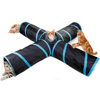 

4-direction Pet Dog Cat Play Tunnel Collapsible Cat Tunnel with Ball Kitten Cat Toys Bulk Cat Toys Rabbit Play Tunnel 50MY31