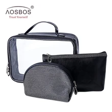 Aosbos для женщин 3 шт./компл. полиуретановый прозрачный мыть косметический мешок Водонепроницаемый Портативный сумка органайзер для путешествий Чехол косметичек