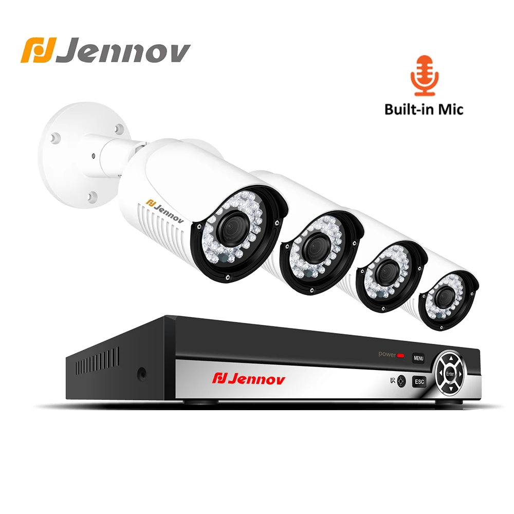 

Jennov 4CH 1080P HD Audio CCTV Set Security Camera System Kit Video Surveillance POE NVR P2P IP66 Waterproof Metal Shell IR-Cut