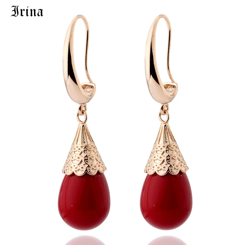 

Irina 2019 Long Earrings Drop for Women Fashion Jewelry Pearls Earring Female Vintage Classic 585 Rose Gold Color