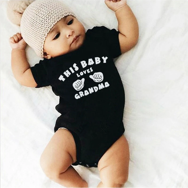 

Black Baby Romper This Baby Loves Grandma Print Baby Jumpsuit Summer Cotton Newborn Short Sleeve Outfits Clothes 0-24M