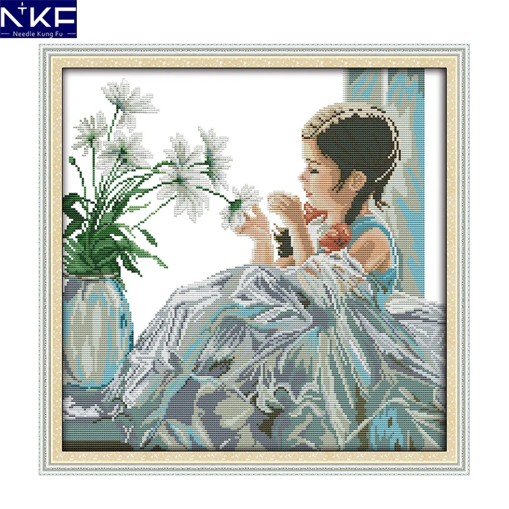 NKF The girl with flowers figure style handcraft needlepoint kits