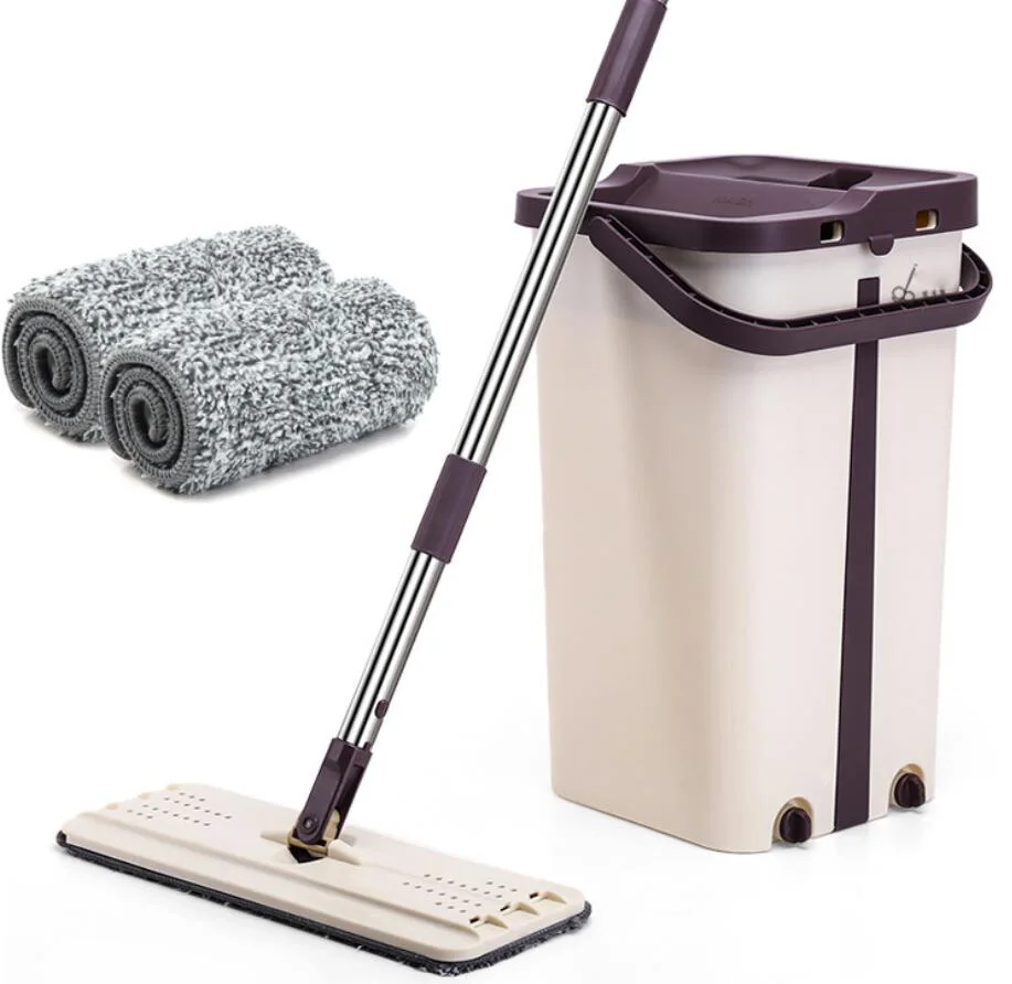 

House Floor Cleaning Mop Bucket with Wringe 360 Degree Rotated Mop Cleaning Tools Floors Lazy Flat Mop with 2pcs Mop Cloth