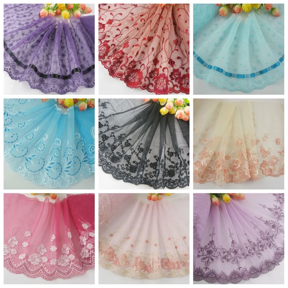 

Wholesale Lot 1 Yards Delicate Embroidered flower Pink/Purple/Red/White/Black tulle lace trim DIY/sewing/Wedding Lace