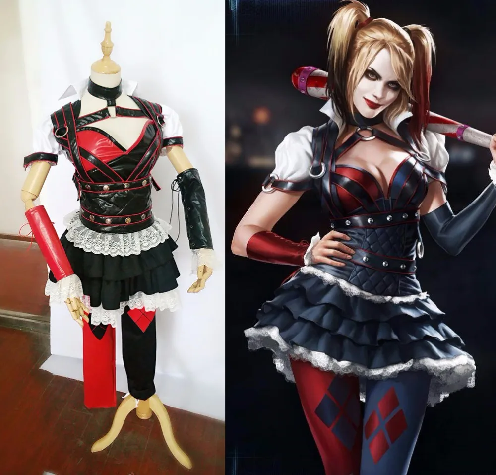 Nieuwe Batman Arkham Asylum Harley Quinn Cosplay Kostuum Pu Lederen Outfit Halloween Volwassen Kostuums Voor Vrouwen Custom Elke Grootte Nieuwe Batman Arkham Asylum Harley Quinn Cosplay Kostuum Pu Lederen Outfit Halloween Volwassen Kostuums Voor Vrouwen Custom Elke Grootte