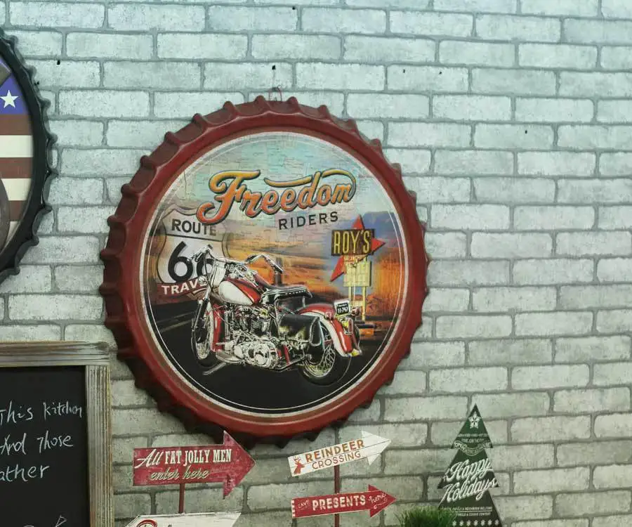 

Large 3D effect tin sign Route 66 Vintage Metal Painting Beer cap Bar Wallpaper Decor Retro Mural Poster Craft 50x50 CM