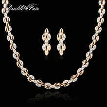 Колье и серьги-гвоздики из золотистого пшеничного кубического циркония, свадебные комплекты ювелирных изделий из розового золота DFS066