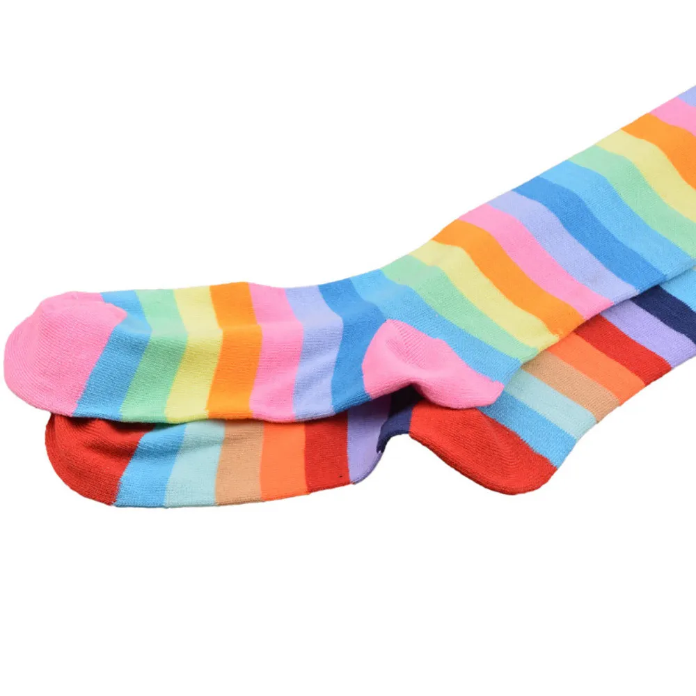 Длинные носки в радужную полоску для девочек зимние женские сексуальные носки-трубы средней высоты размера плюс цветные полосатые Пушистые Носки-тапочки calcetines