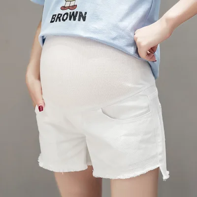 WHITE 199# летние тонкие джинсовые шорты для беременных Высокая талия регулируемая живота Короткие Джинсы Одежда для беременных женщин, ежедневные Беременность - Цвет: WHITE