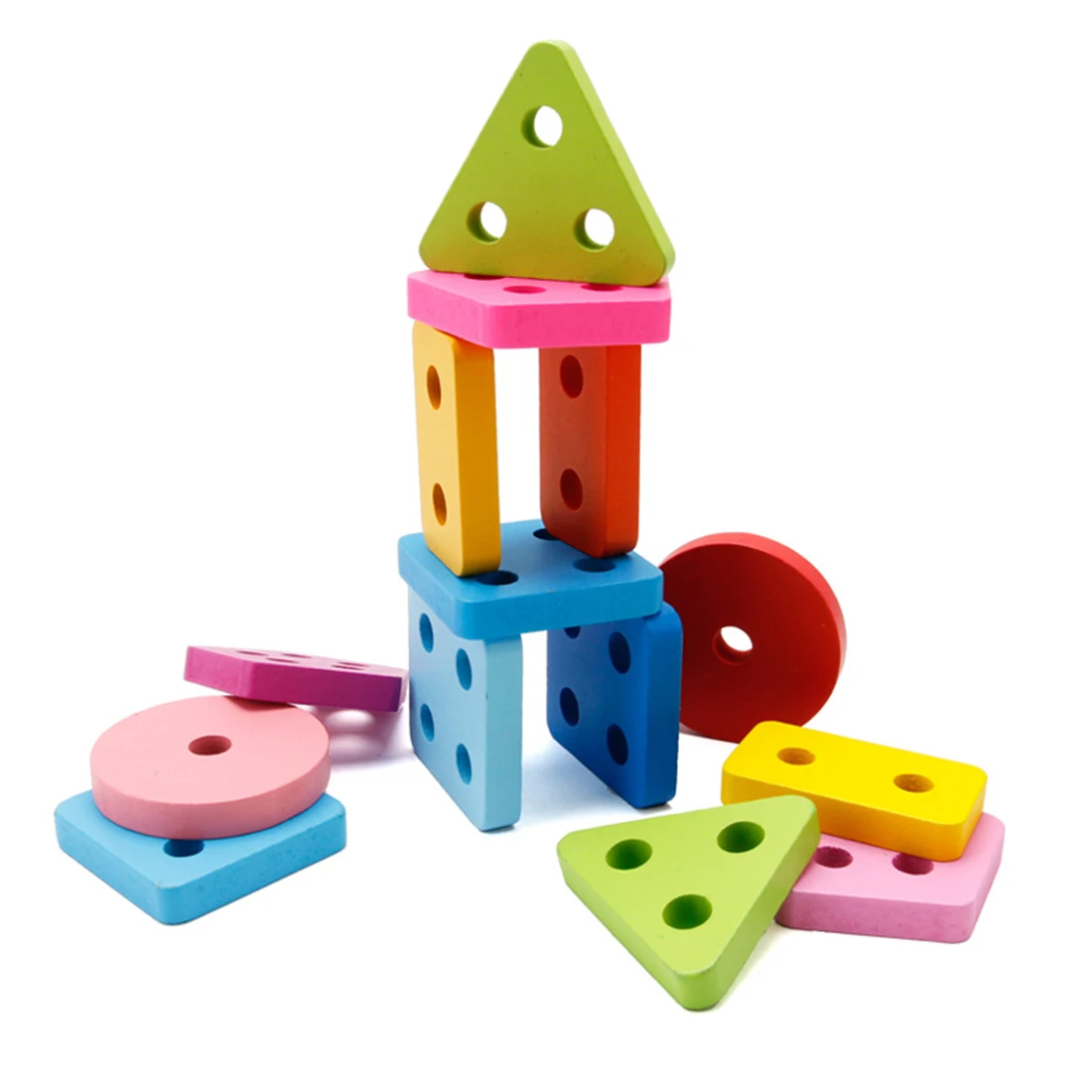 

Wooden Stacking Sorting Toys Geometric Building Blocks Matching Set Educational Toys for Children Stacking Toy Wood Natural