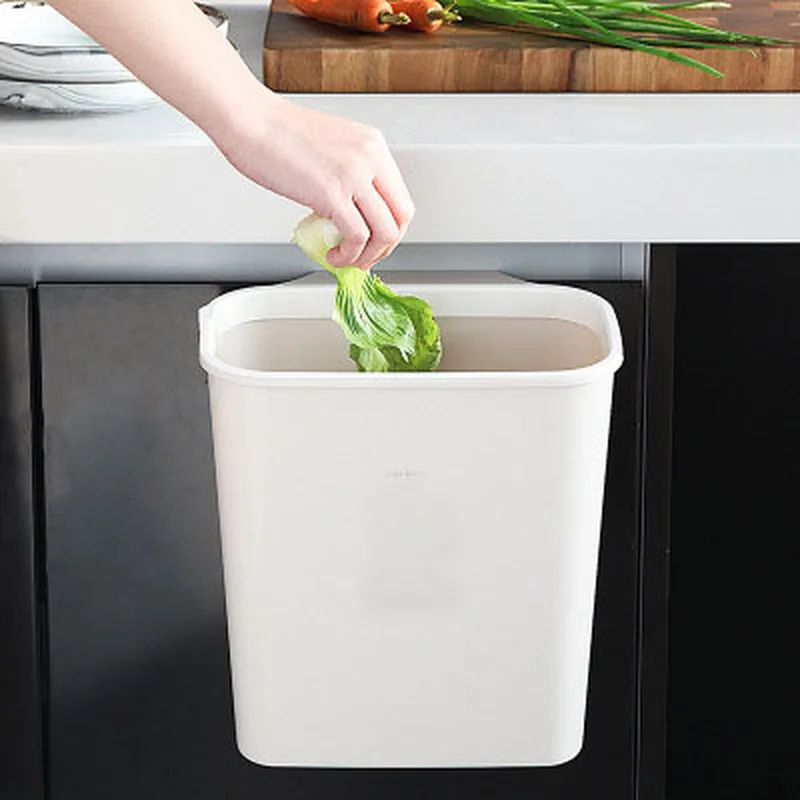Подвесная корзина для мусора на дверь кухонного шкафа, классификационный пластиковый ящик для мусора без крышки, квадратное подвесное ведро для хранения