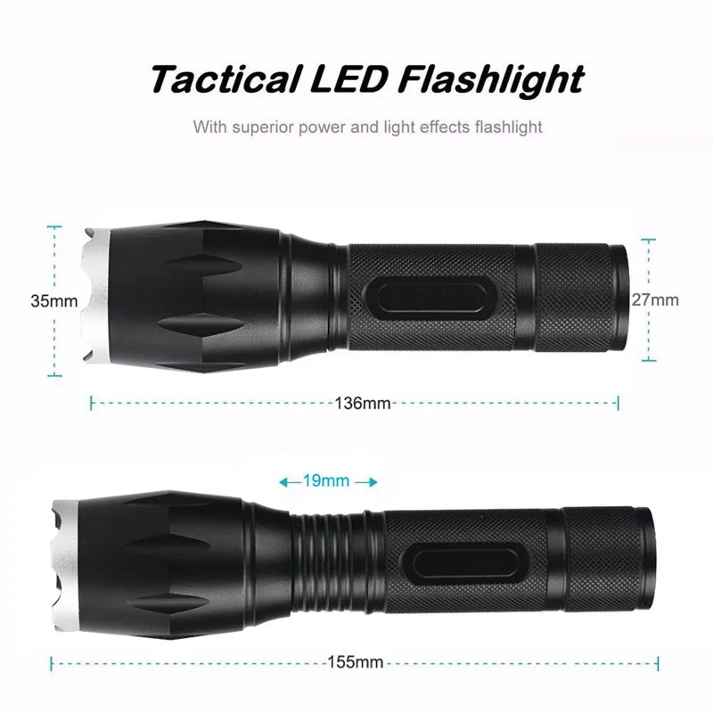 Anglewolf G700 LED Zoom Flashlight X800 Military Lumitact Torch 18650 Battery Charger