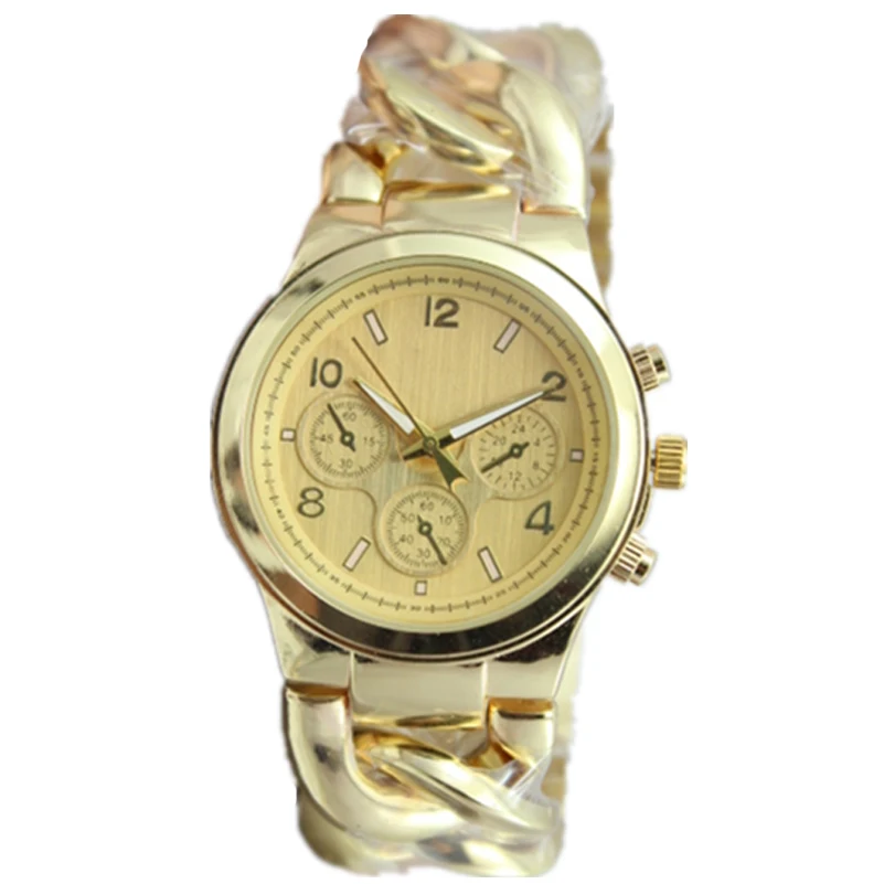 new design geneva style 3 eyes decoration men dress Cowboy Chain watches alloy band quartz watch