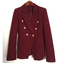 HIGH STREET New Fashion 2018 Designer Blazer Jacket Women’s Metal Lion Buttons Double Breasted Blazer Outer Coat Wine red