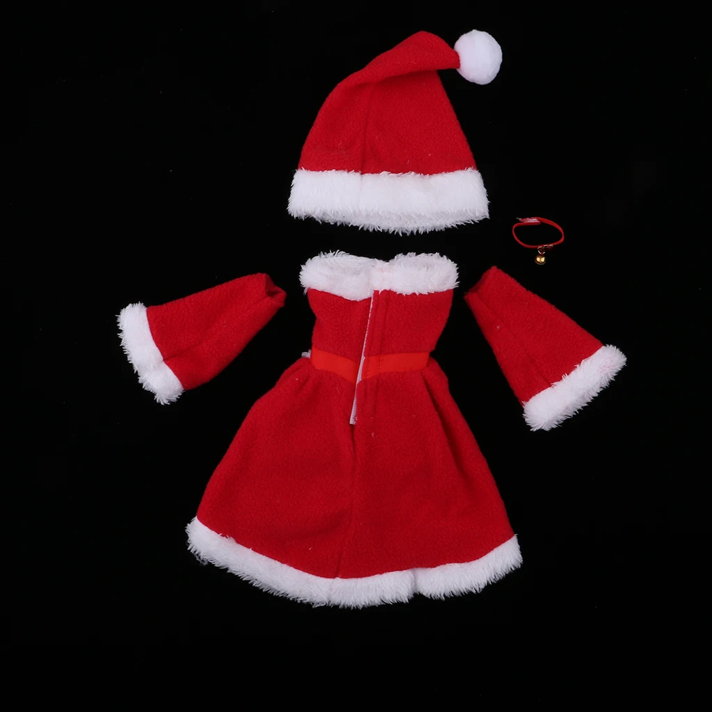 Handmade Plush Tube Top Dress, Hat and Necklace Suit for 1/3 BJD Doll Christmas Costume