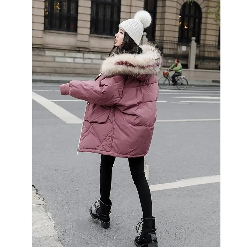 FTLZZ Women Winter Jackets White Duck Down Large Natural Raccoon Fur Hooded Parkas Warm Female Down Coat Snow Outwear - Color: Picture color