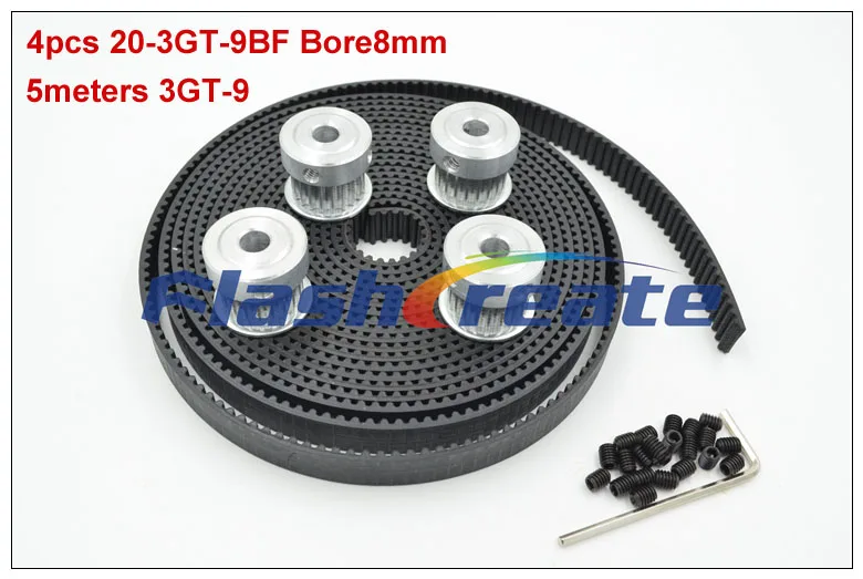 

4pcs 20 Teeth 3GT Synchronous Pulley Bore 5/6.35/8mm + 5meters 3GT Rubber Belt Width 9mm 20teeth 20T GT3 Timing belt pulley