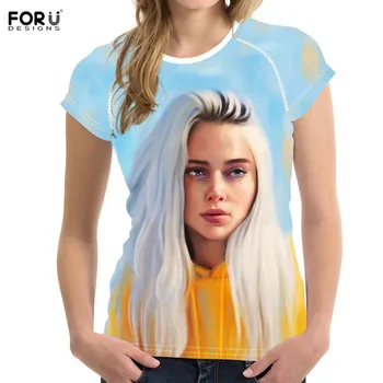 

FORUDESIGNS Billie Eilish Fashion Hip Hop 3D T Shirts Print Summer T-shirt Short Sleeve Women 3D T-shirts Tee Shirt Clothes Girl