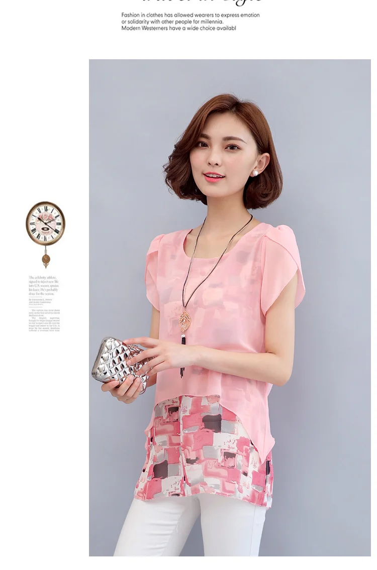MSSNNG Women Chiffon Blouses Shirts 2018 Summer Plus Size Short Sleeve Elegant Tops Ruffles Print Women Clothing Blusas  (11)
