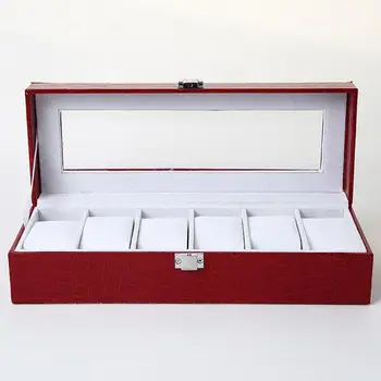 

6 Grid Watch Storage Watch Organizer Display Case Leather Crocodile Luxury Top Wristwatch Box For Holder Men Valentine Gift