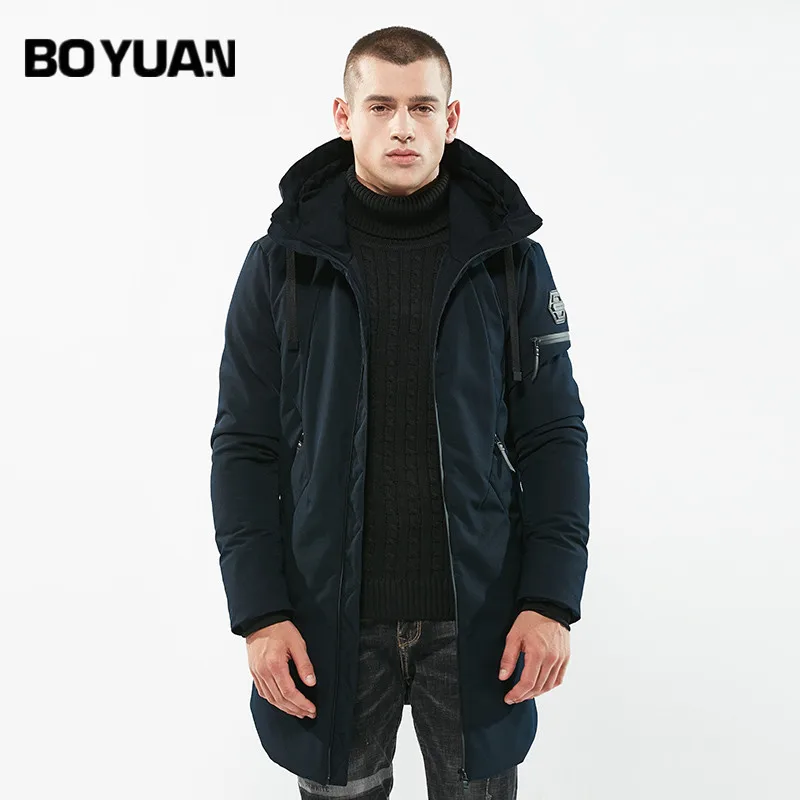 Boyuan зимняя куртка Для мужчин парка Теплые Длинные куртки Пальто для будущих мам