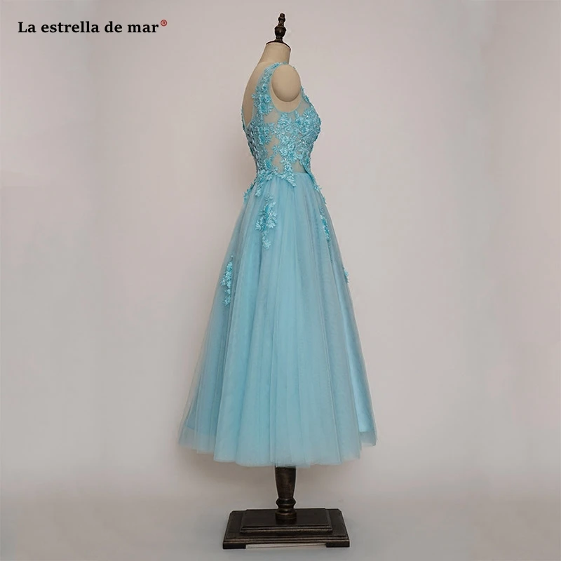 Robe demoiselle d'honneur courte2019 новое платье подружки невесты из тюля с глубоким вырезом и бусинами трапециевидной формы бирюзового и серого цвета