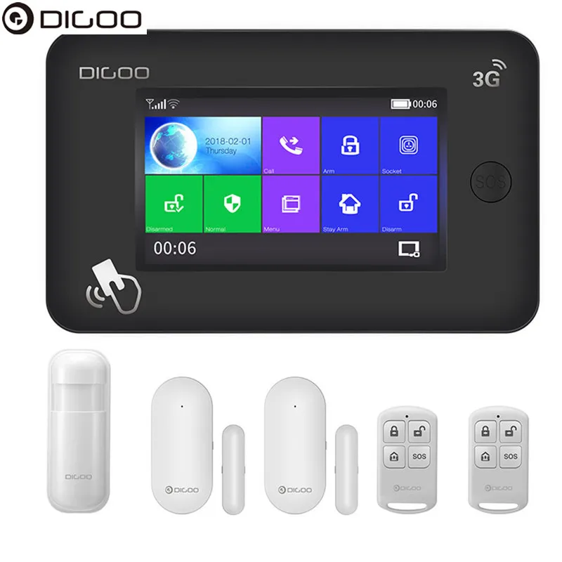 

DIGOO DG-HAMA All Tou ch Screen 3G Version Smart Home Security Alarm System Kits Support APP Control Amazon Alexa-US Card Slot