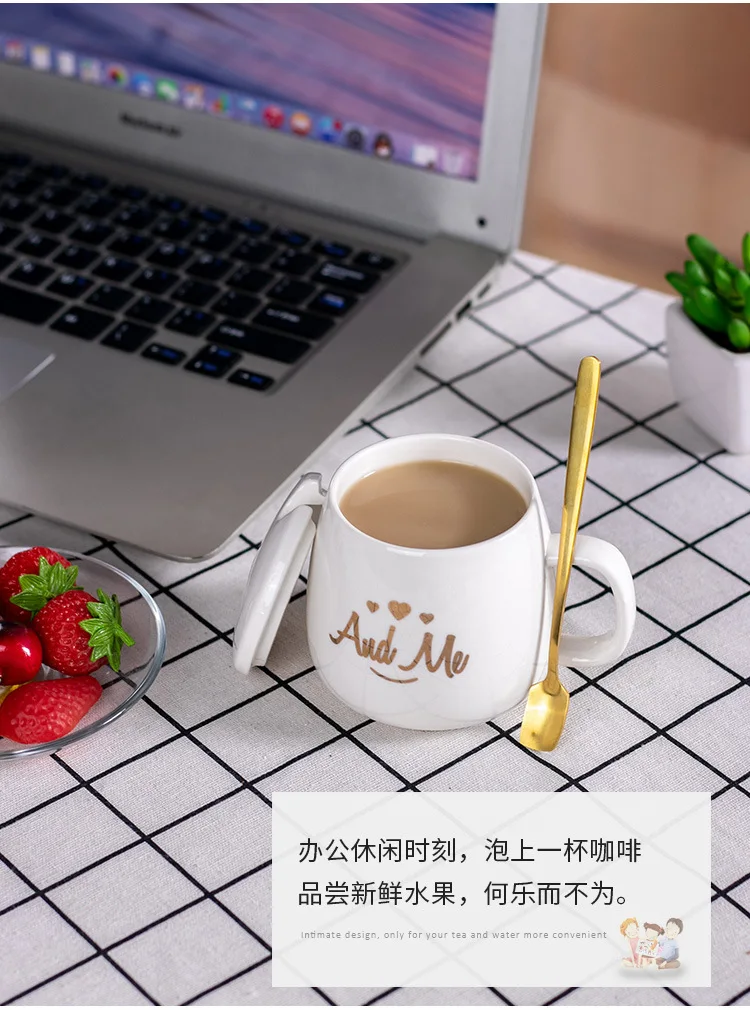 Sugan Life New 400ml/280ml Cartoon Family Premium Ceramic Coffee Cup with Cover and Spoon mather father and me mug