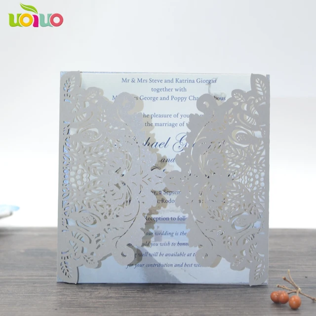 hot sell silver fancy lace luxury wedding invitation cards printed nice invitations