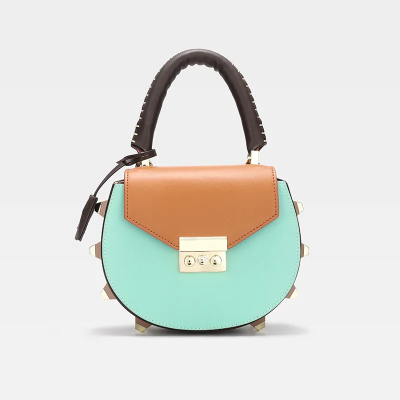 

bags for women 2018 New Genuine Leather Luxury Handbags Designer Brand Panelled Sweet Lady Round Shoulder Crossbody wallet Bag