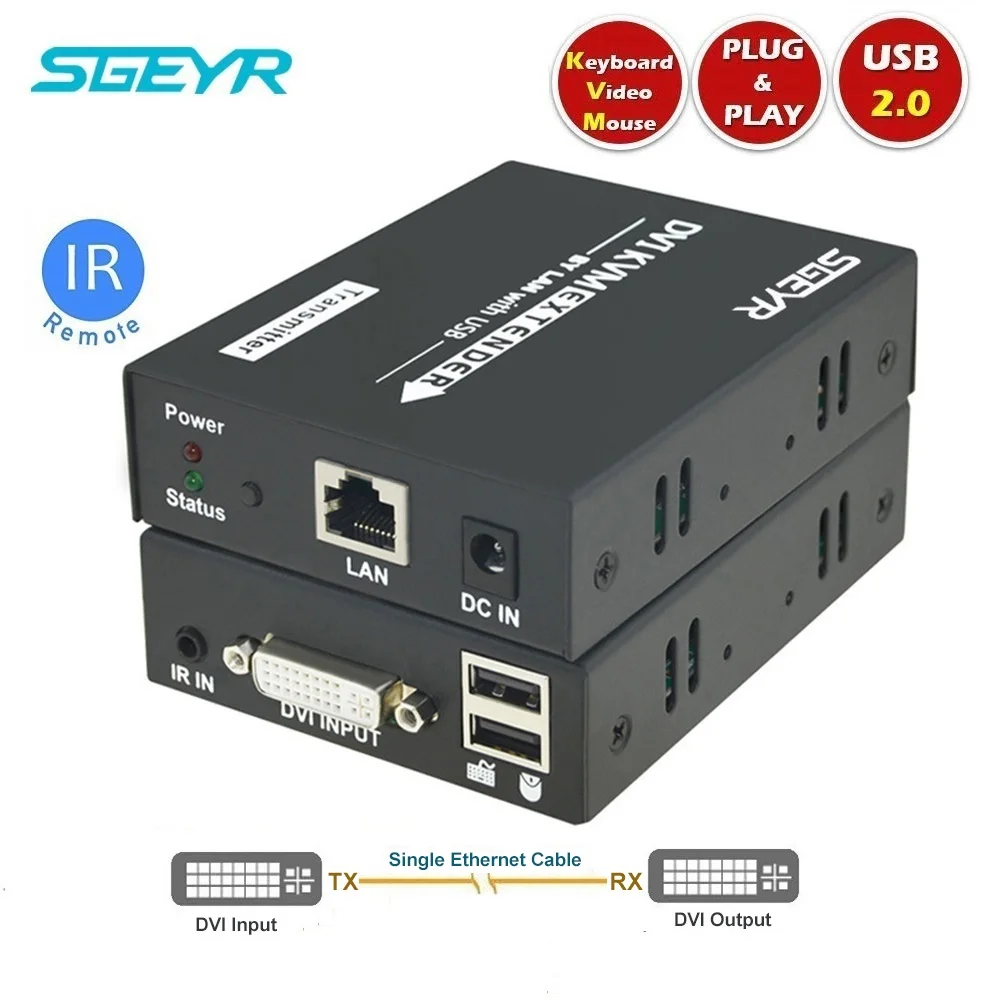 

STEYR 120m USB KVM Extender Cat5e/6 by RJ45 DVI KVM Extender 120m 1080P 3D Keyboard Mouse IR Extender