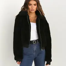 Зимние женские теплые флисовые куртки с длинным рукавом и плюшевым мишкой, кроп топы на молнии, панк одежда оверсайз пальто с карманами