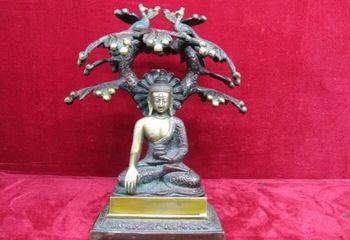 

fast shipping USPS to USA S2637 Tibet Temple 100% Pure Bronze Copper banyan pipal Rula iSakyamuni Buddha Statue