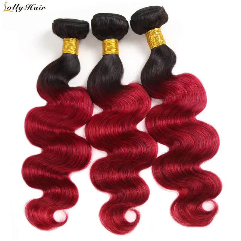 New 3 Bundles T1B/Burgundy Ombre Brazilian Body Wave Hair Bundles 100% Human Hair Extensions Non Remy Lolly Hair Bundles New 3 Bundles T1B/Burgundy Ombre Brazilian Body Wave Hair Bundles 100% Human Hair Extensions Non Remy Lolly Hair Bundles